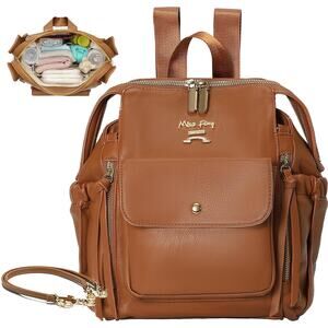 miss fong Small Diaper Bag, Mini Dackpack Leather Diaper Bag (Brown)